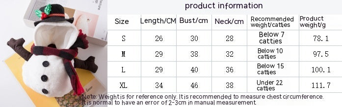 Christmas Pet Snowman Costume