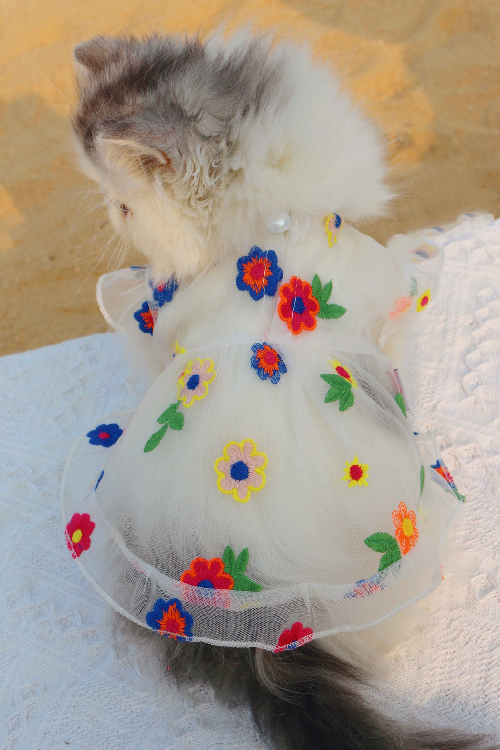Embroidered Flower Cat Dress
