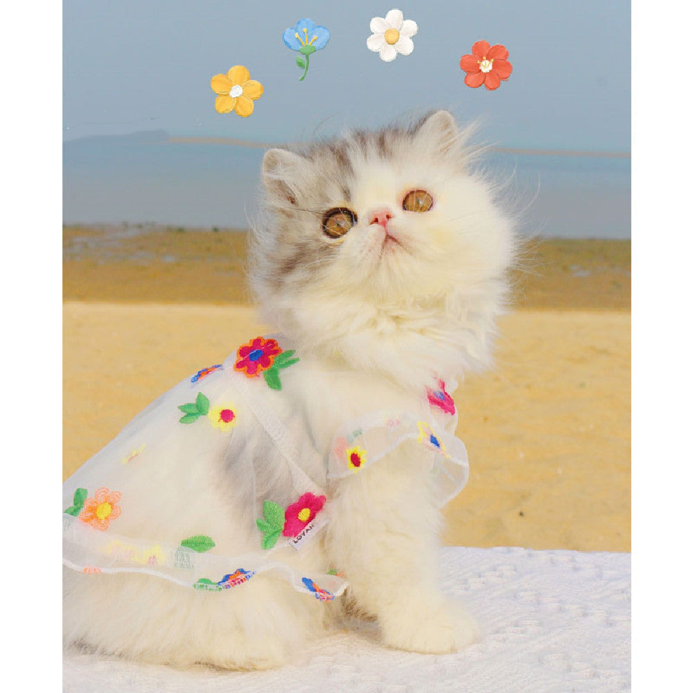Embroidered Flower Cat Dress